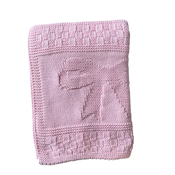 Brooks Brothers Pink Bow Knitted Throw Blanket 50x70 Designer Spring Decor NEW - Picture 5 of 15